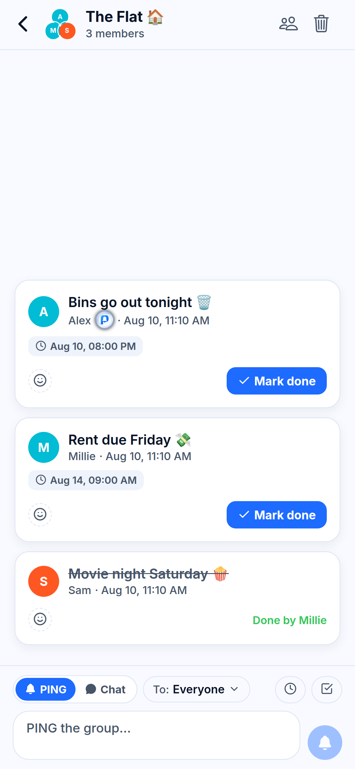 A Purto group room with shared PINGs