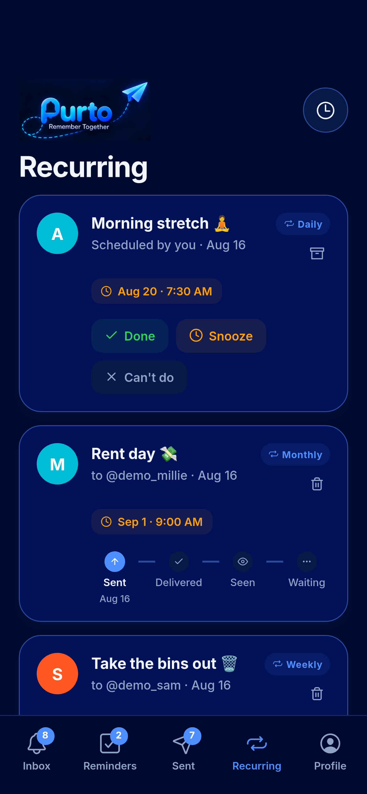 Recurring PINGs with daily, weekly and monthly labels